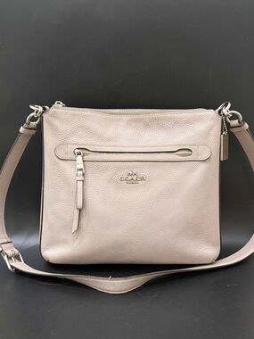 COACH F34823 Chalk Light Gray Pebbled Leather Mae File Crossbody Bag